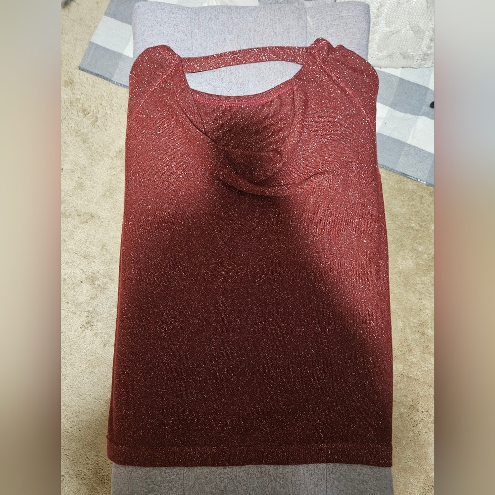 a.n.a. Sparkly Deep Red Top - Picture 2 of 3